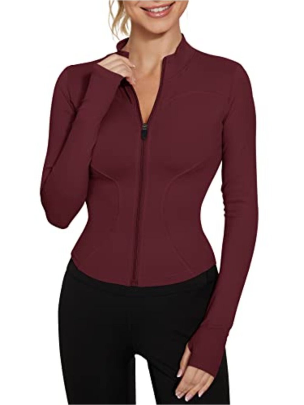 Women's Lightweight Zip Up Cropped Athletic Track Jacket with Thumb Holes